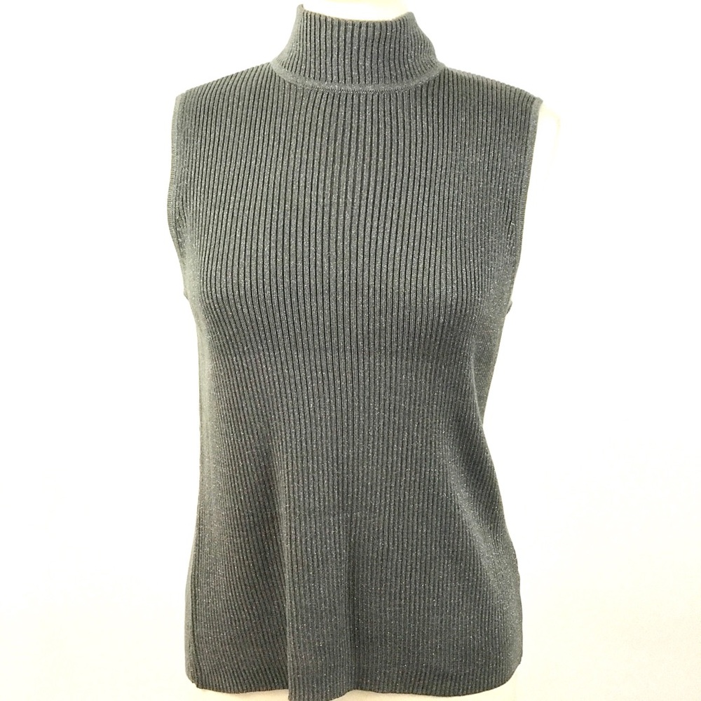 Sleeveless gray mock neck silver thread large